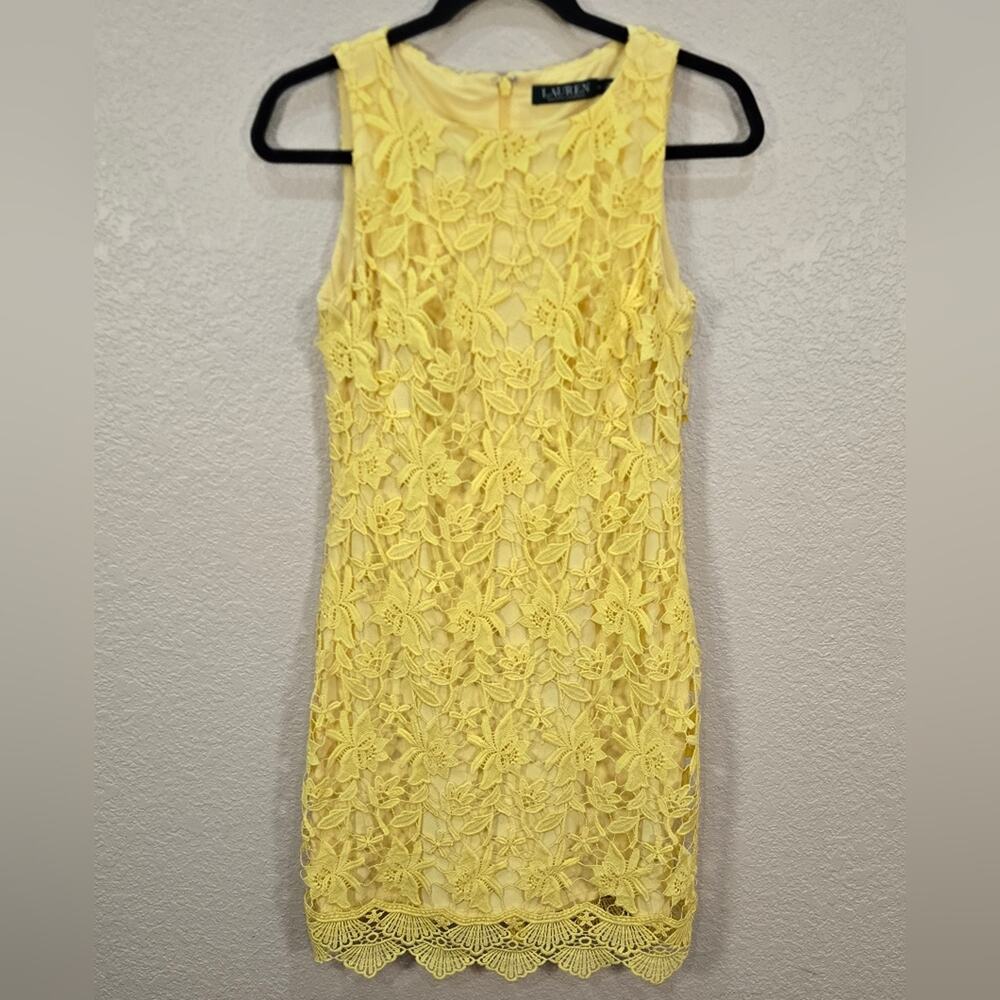 Lauren Ralph Lauren Sunny Yellow Lace Boho Mini Dress Size 4
